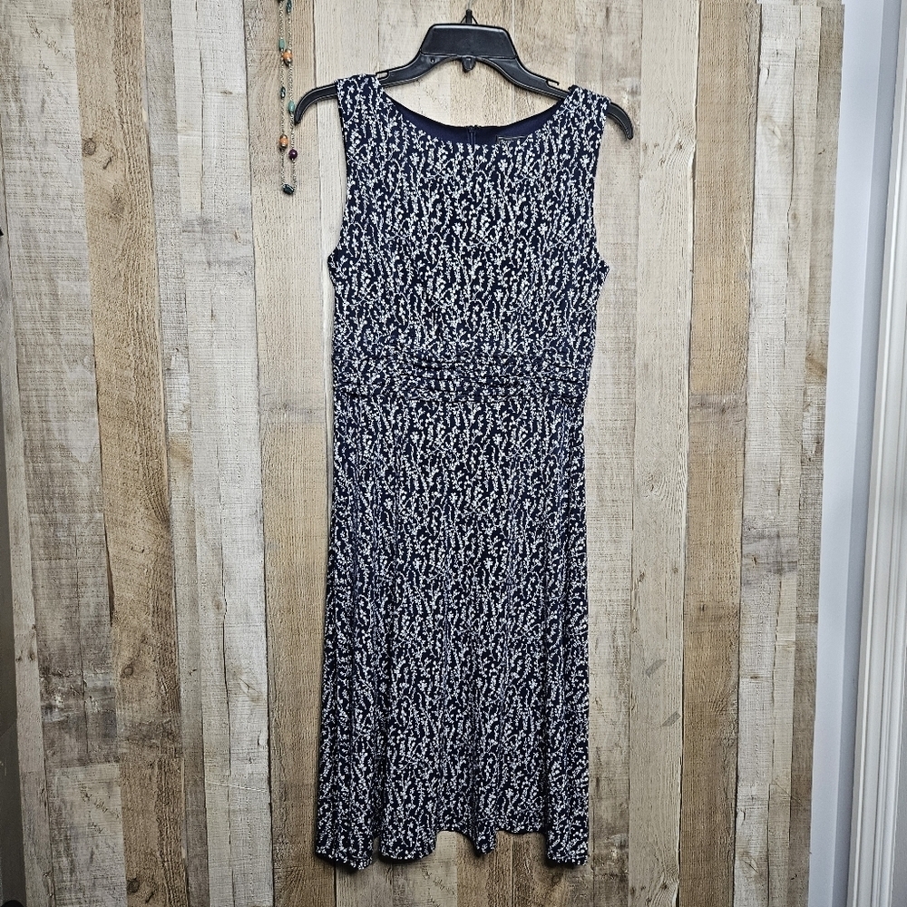Jessica Howard Sleeveless Blue Floral Midi Dress Pleaded Waist Sze 10P Fit/Flare